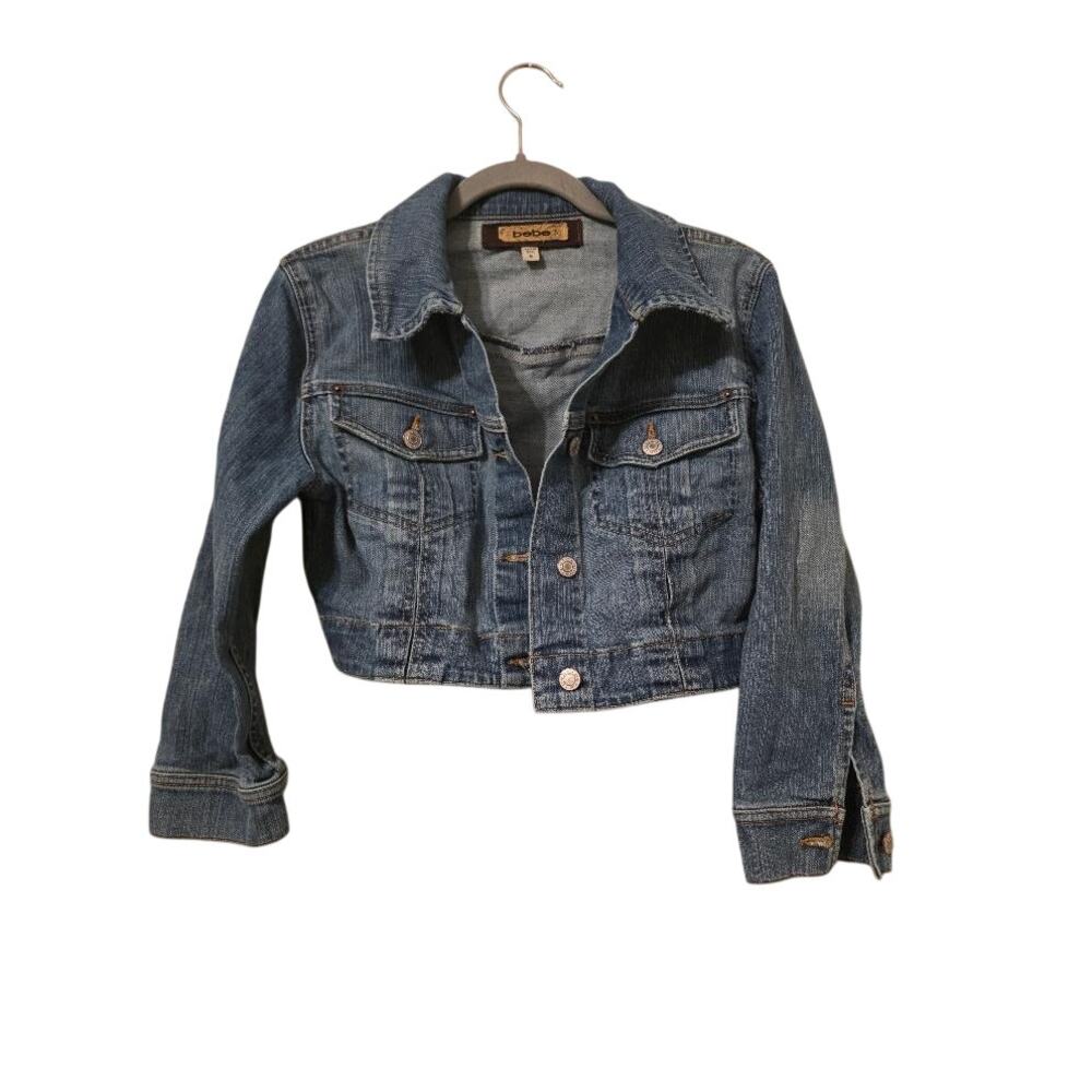 bebe Womens Medium Cropped Denim Jacket Y2K Jean Jacket Made in USA